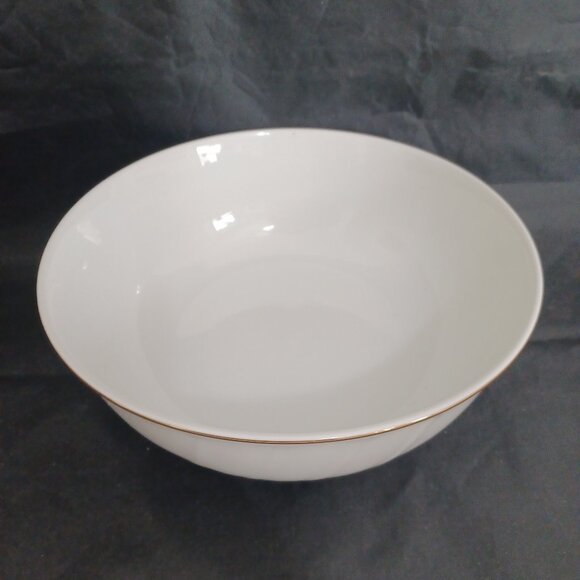 Mikasa Wedding Band Gold Round Vegetable Serving Bowl 8.5"Wide 3"H White Swirl - Picture 1 of 4